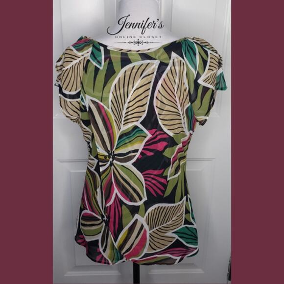 3/$25 Worthington Women's Floral Scoop Neck Cap Sleeve Blouse Size Large - Picture 7 of 12